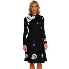 Skull Pattern Long Sleeve Shirt Collar A-line Dress by Ket1n9