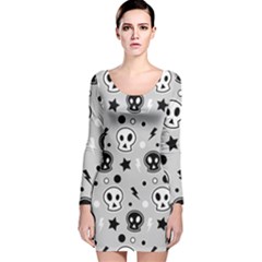 Skull-pattern- Long Sleeve Velvet Bodycon Dress by Ket1n9