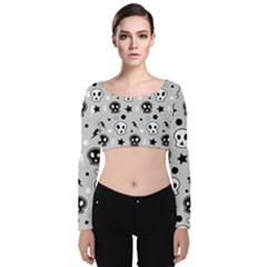 Skull-pattern- Velvet Long Sleeve Crop Top by Ket1n9