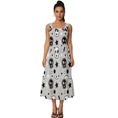 Skull-pattern- Square Neckline Tiered Midi Dress by Ket1n9