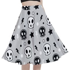 Skull-pattern- A-line Full Circle Midi Skirt With Pocket