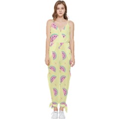 Watermelon Wallpapers  Creative Illustration And Patterns Sleeveless Tie Ankle Chiffon Jumpsuit by Ket1n9