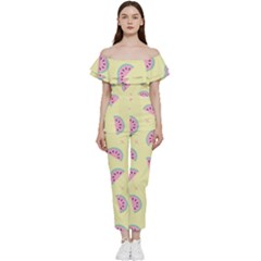 Watermelon Wallpapers  Creative Illustration And Patterns Bardot Ruffle Jumpsuit by Ket1n9