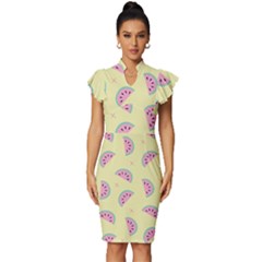 Watermelon Wallpapers  Creative Illustration And Patterns Vintage Frill Sleeve V-neck Bodycon Dress by Ket1n9