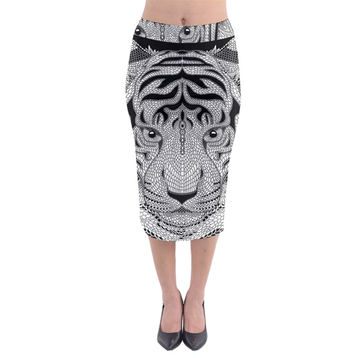 Tiger Head Midi Pencil Skirt