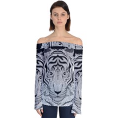 Tiger Head Off Shoulder Long Sleeve Top by Ket1n9