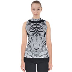 Tiger Head Mock Neck Shell Top by Ket1n9