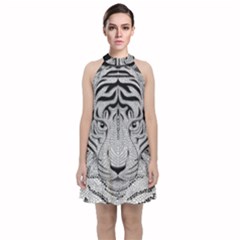 Tiger Head Velvet Halter Neckline Dress  by Ket1n9