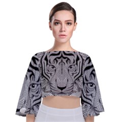 Tiger Head Tie Back Butterfly Sleeve Chiffon Top by Ket1n9