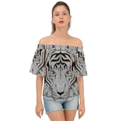 Tiger Head Off Shoulder Short Sleeve Top by Ket1n9