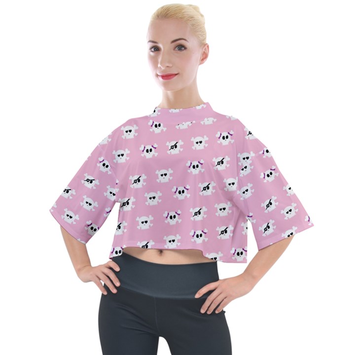 Girly Girlie Punk Skull Mock Neck T-Shirt