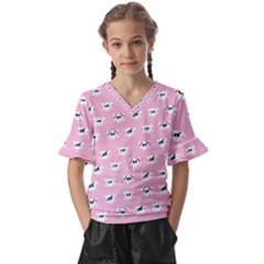 Girly Girlie Punk Skull Kids  V-neck Horn Sleeve Blouse by Ket1n9