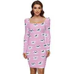 Girly Girlie Punk Skull Women Long Sleeve Ruched Stretch Jersey Dress by Ket1n9