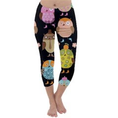 Cute Owls Pattern Capri Winter Leggings  by Ket1n9