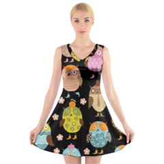 Cute Owls Pattern V-neck Sleeveless Dress by Ket1n9