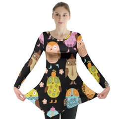 Cute Owls Pattern Long Sleeve Tunic  by Ket1n9