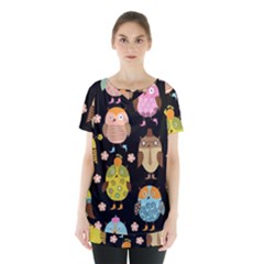 Cute Owls Pattern Skirt Hem Sports Top by Ket1n9