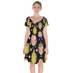 Cute Owls Pattern Short Sleeve Bardot Dress by Ket1n9