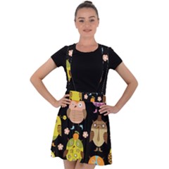 Cute Owls Pattern Velvet Suspender Skater Skirt by Ket1n9