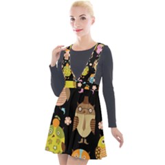 Cute Owls Pattern Plunge Pinafore Velour Dress by Ket1n9