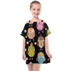 Cute Owls Pattern Kids  One Piece Chiffon Dress by Ket1n9