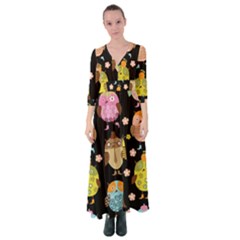 Cute Owls Pattern Button Up Maxi Dress by Ket1n9