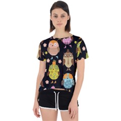 Cute Owls Pattern Open Back Sport T-shirt by Ket1n9