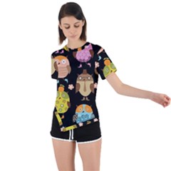 Cute Owls Pattern Asymmetrical Short Sleeve Sports T-shirt by Ket1n9