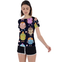 Cute Owls Pattern Back Circle Cutout Sports T-shirt by Ket1n9