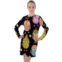 Cute Owls Pattern Long Sleeve Hoodie Dress by Ket1n9