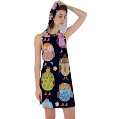 Cute Owls Pattern Racer Back Hoodie Dress by Ket1n9