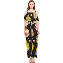 Cute Owls Pattern Draped Sleeveless Chiffon Jumpsuit by Ket1n9