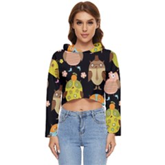 Cute Owls Pattern Women s Lightweight Cropped Hoodie by Ket1n9