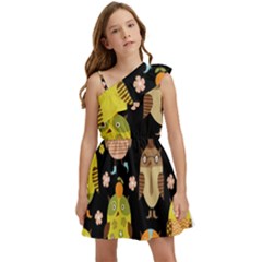 Cute Owls Pattern Kids  One Shoulder Party Dress by Ket1n9