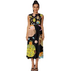 Cute Owls Pattern Sleeveless Round Neck Midi Dress by Ket1n9