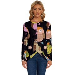 Cute Owls Pattern Long Sleeve Crew Neck Pullover Top by Ket1n9