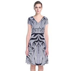 Tiger Head Short Sleeve Front Wrap Dress