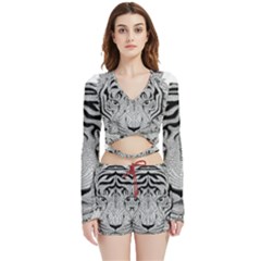 Tiger Head Velvet Wrap Crop Top And Shorts Set by Ket1n9