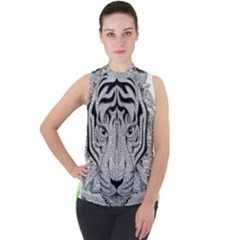 Tiger Head Mock Neck Chiffon Sleeveless Top by Ket1n9