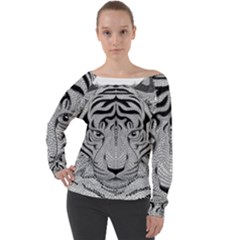 Tiger Head Off Shoulder Long Sleeve Velour Top by Ket1n9