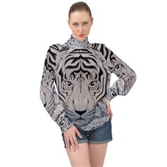 Tiger Head High Neck Long Sleeve Chiffon Top by Ket1n9