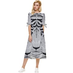 Tiger Head Bow Sleeve Chiffon Midi Dress by Ket1n9