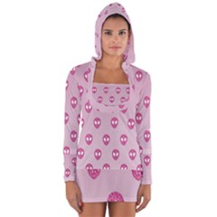 Alien Pattern Pink Long Sleeve Hooded T-shirt by Ket1n9