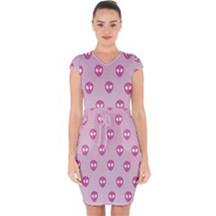 Alien Pattern Pink Capsleeve Drawstring Dress  by Ket1n9