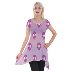 Alien Pattern Pink Short Sleeve Side Drop Tunic by Ket1n9