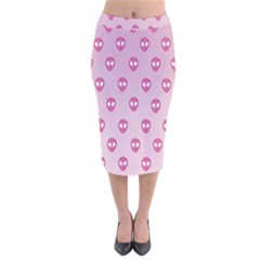 Alien Pattern Pink Velvet Midi Pencil Skirt by Ket1n9