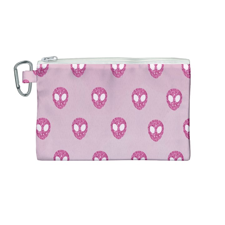 Alien Pattern Pink Canvas Cosmetic Bag (Medium)