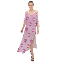 Alien Pattern Pink Maxi Chiffon Cover Up Dress by Ket1n9