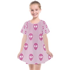 Alien Pattern Pink Kids  Smock Dress by Ket1n9