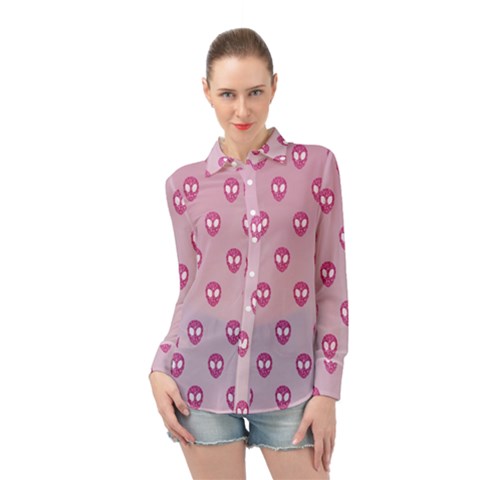 Alien Pattern Pink Long Sleeve Chiffon Shirt by Ket1n9